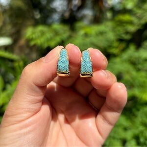 18K Gold Plated Stainless Steel Turquoise Stone Hoop Earrings